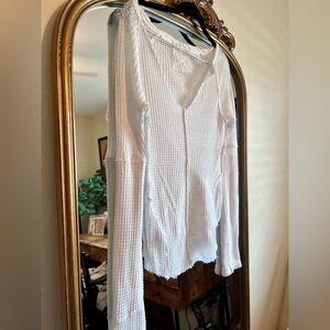 We the Free White Waffle Knit Long Sleeve Top Size S Free People